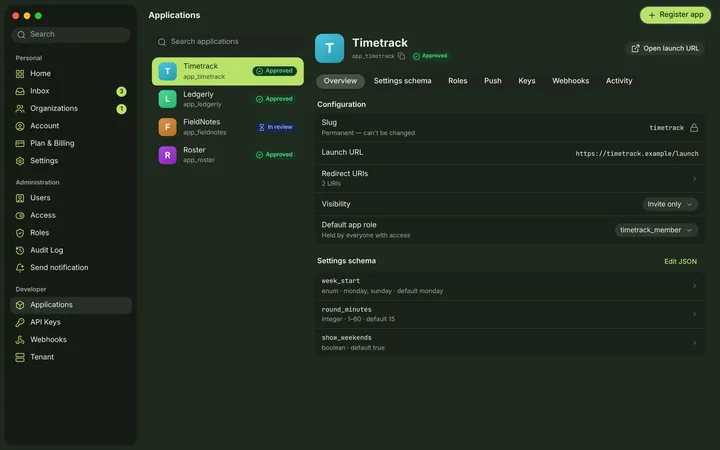macOS Application — Overview — dark theme