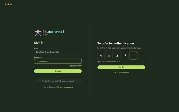 macOS Sign in — dark theme