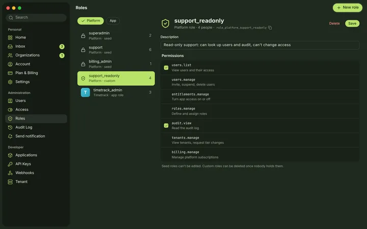 macOS Role detail — dark theme