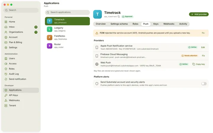 macOS Push credentials — light theme