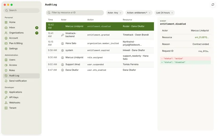 macOS Audit log — light theme