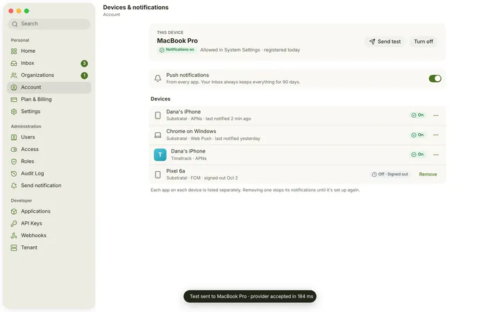 macOS Devices & notifications — light theme