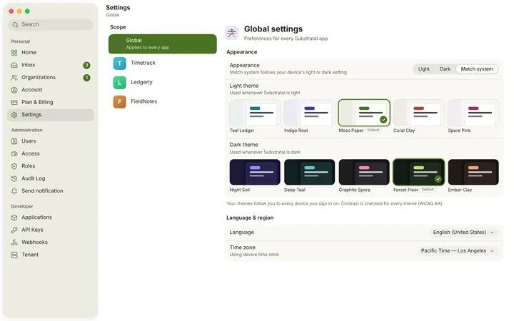 macOS Settings — Global — light theme