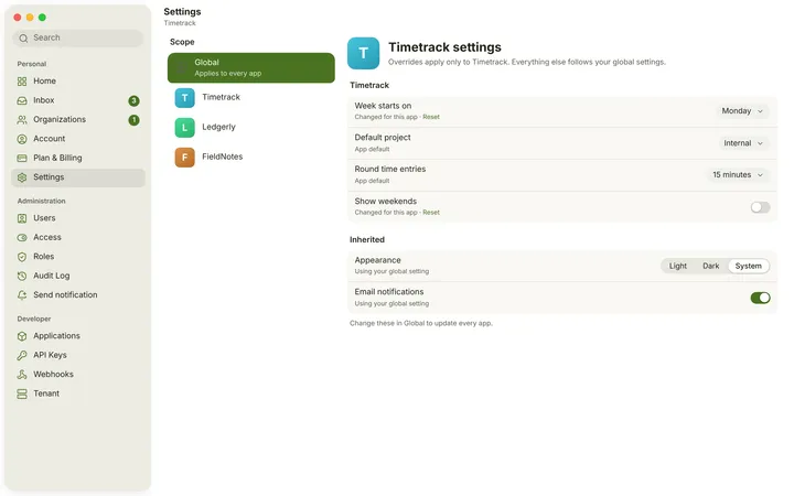 macOS Settings — Per app — light theme