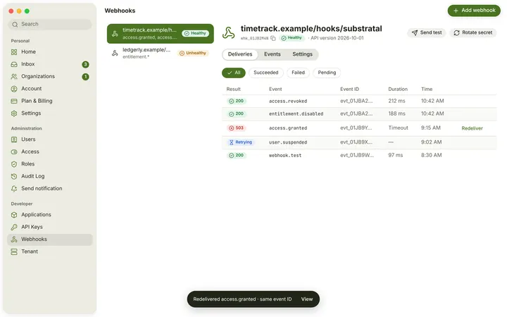 macOS Webhook — Deliveries — light theme