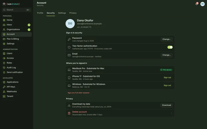 Web (PWA) Security — dark theme