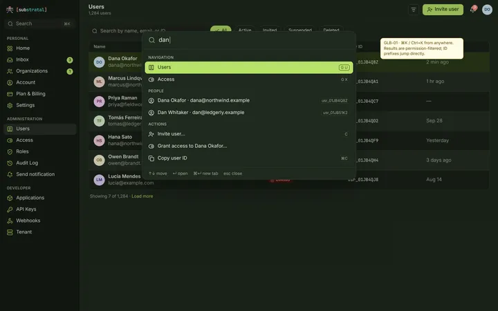 Web (PWA) Command palette — dark theme
