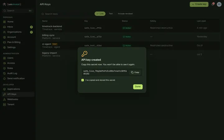 Web (PWA) API keys — dark theme