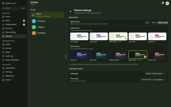 Web (PWA) Settings — Global — dark theme