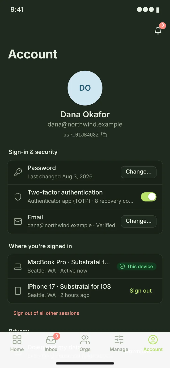 Web (PWA) Security — dark theme