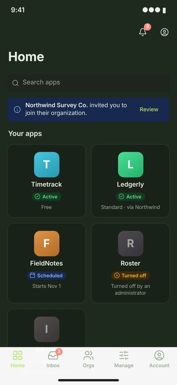 Web (PWA) Home — My Apps — dark theme