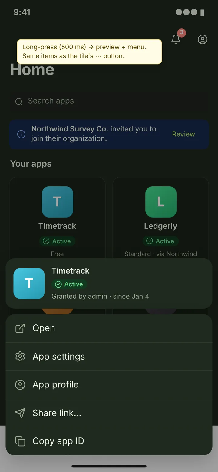 Web (PWA) Home — My Apps — dark theme
