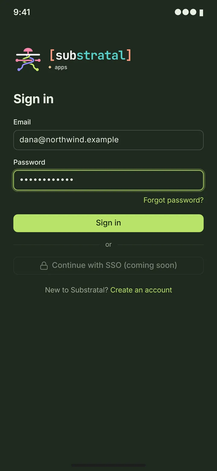 Web (PWA) Sign in — dark theme