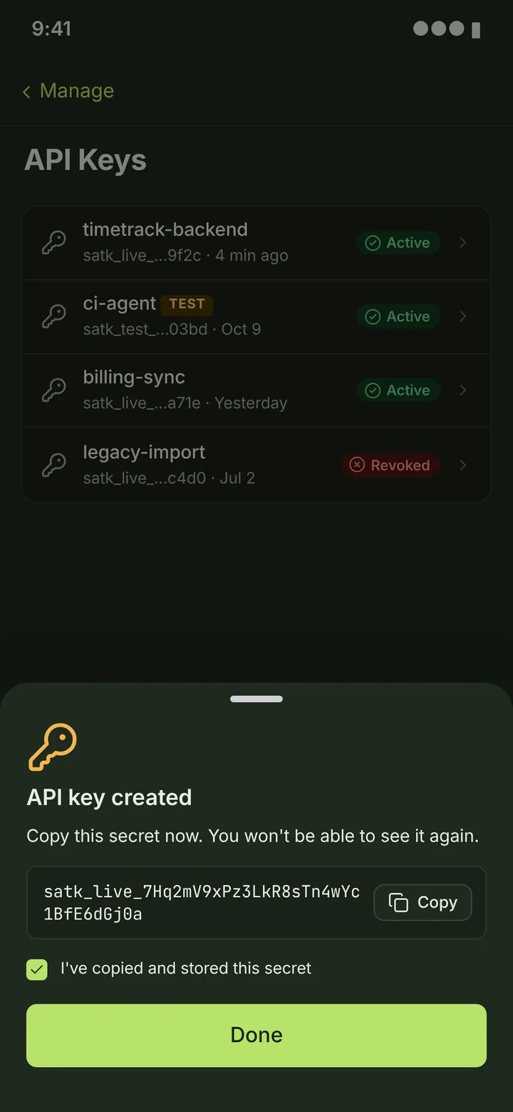 Web (PWA) API keys — dark theme