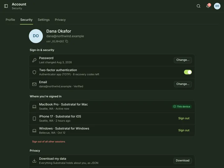 Web (PWA) Security — dark theme
