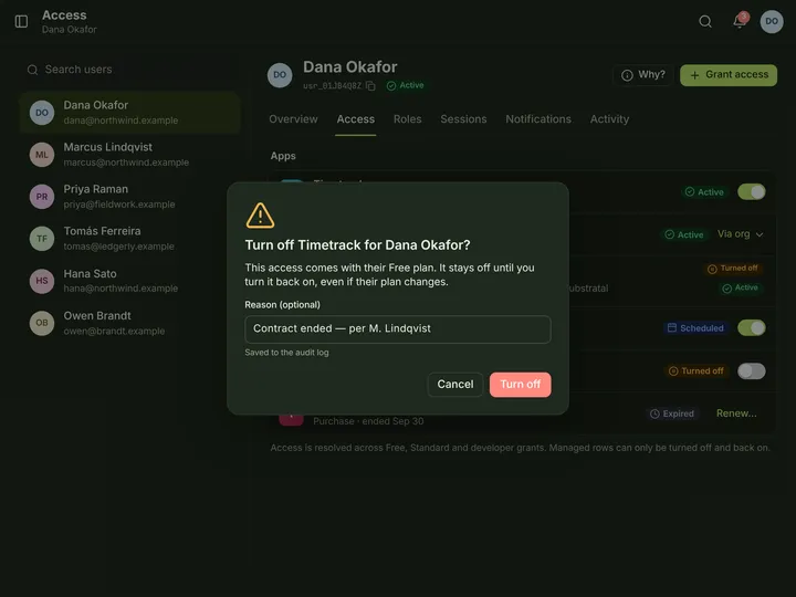 Web (PWA) User — Access — dark theme