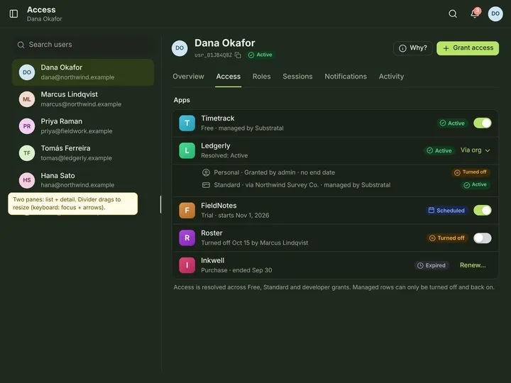 Web (PWA) User — Access — dark theme