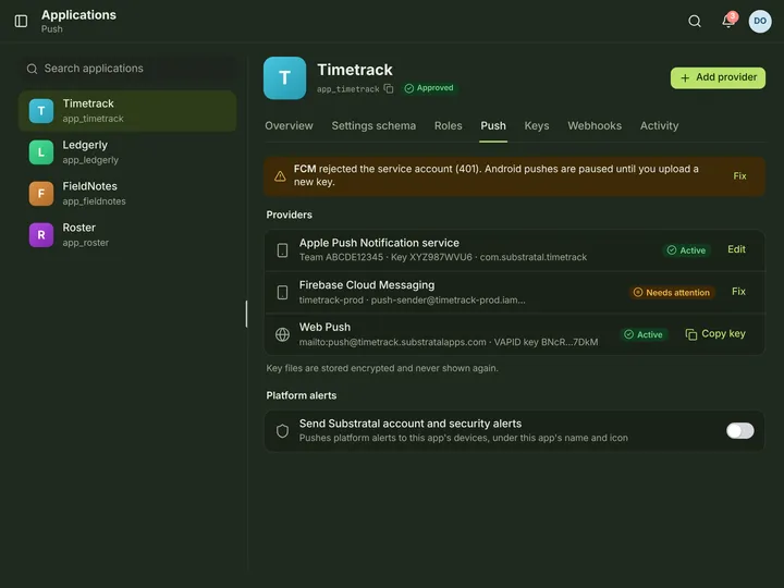 Web (PWA) Push credentials — dark theme