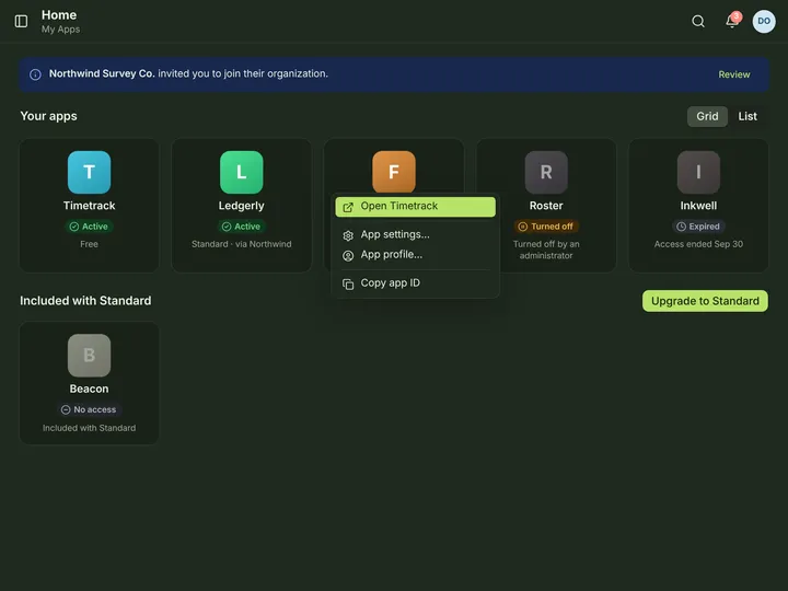Web (PWA) Home — My Apps — dark theme