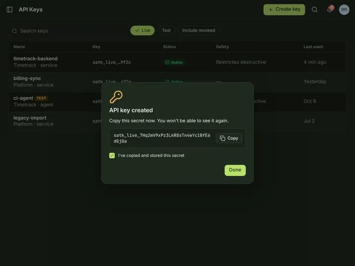 Web (PWA) API keys — dark theme