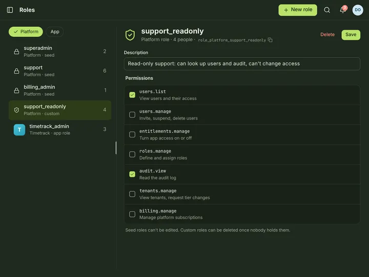 Web (PWA) Role detail — dark theme