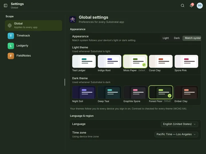 Web (PWA) Settings — Global — dark theme