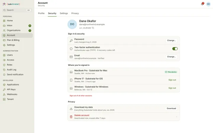 Web (PWA) Security — light theme