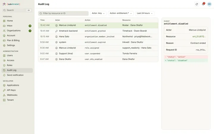 Web (PWA) Audit log — light theme