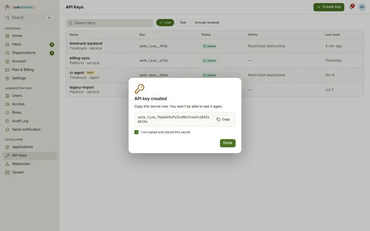 Web (PWA) API keys — light theme