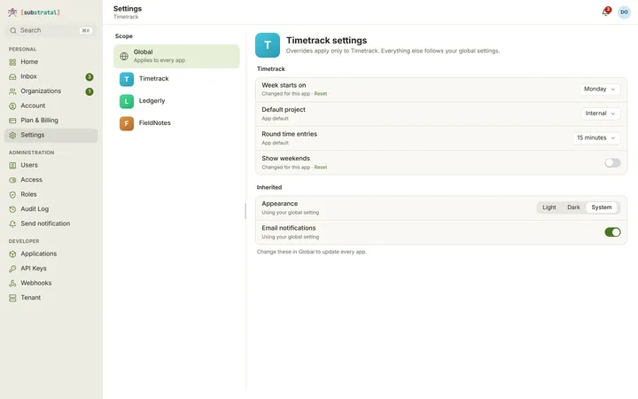 Web (PWA) Settings — Per app — light theme