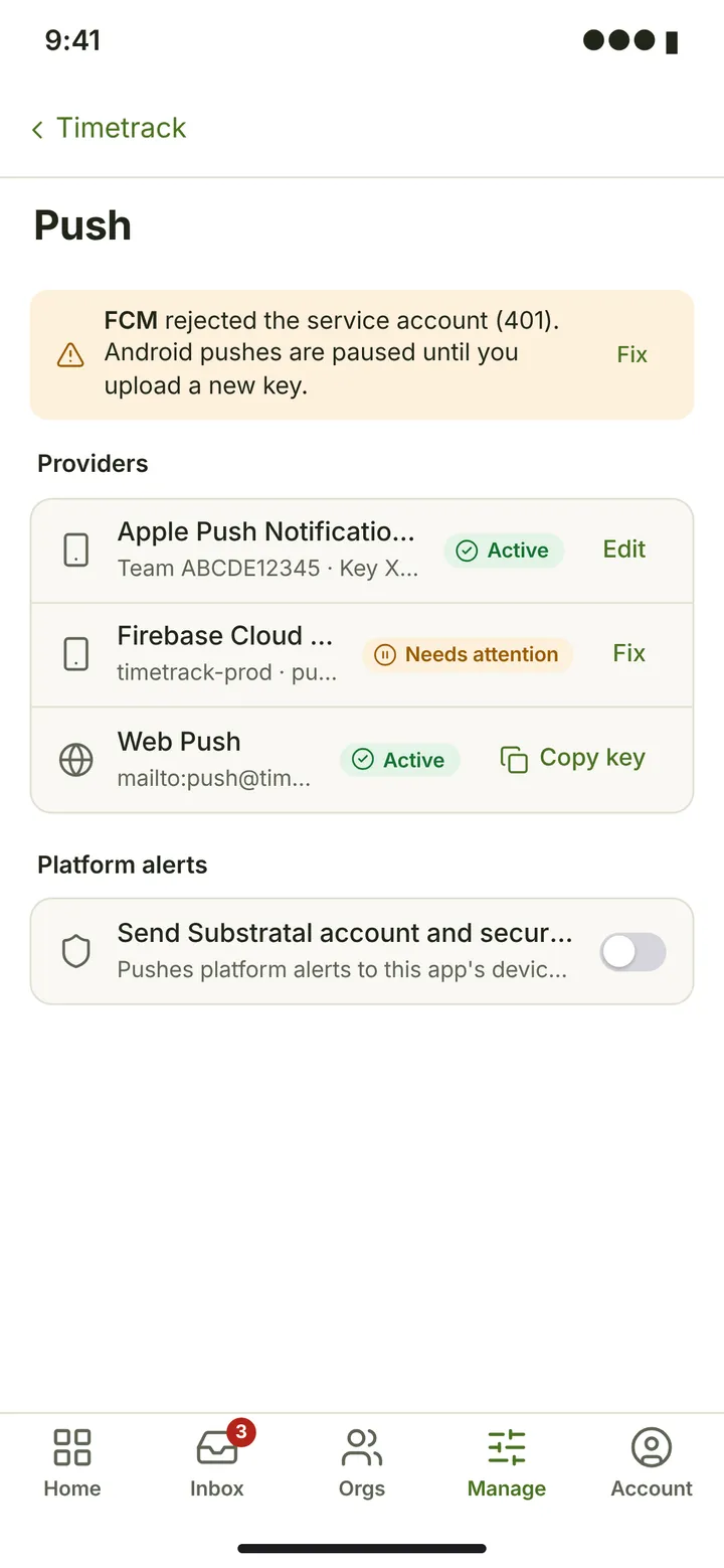 Web (PWA) Push credentials — light theme