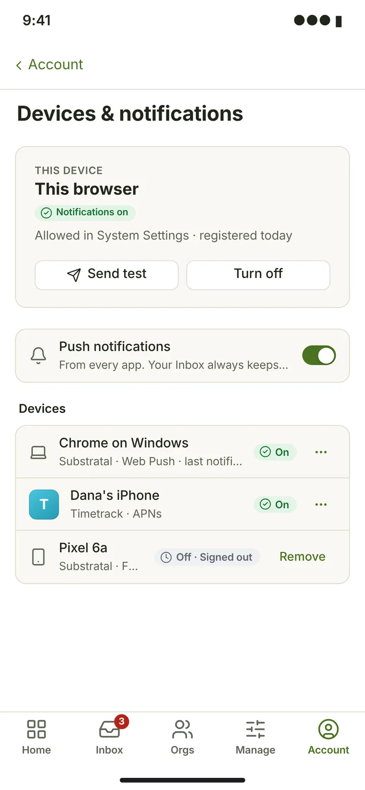Web (PWA) Devices & notifications — light theme