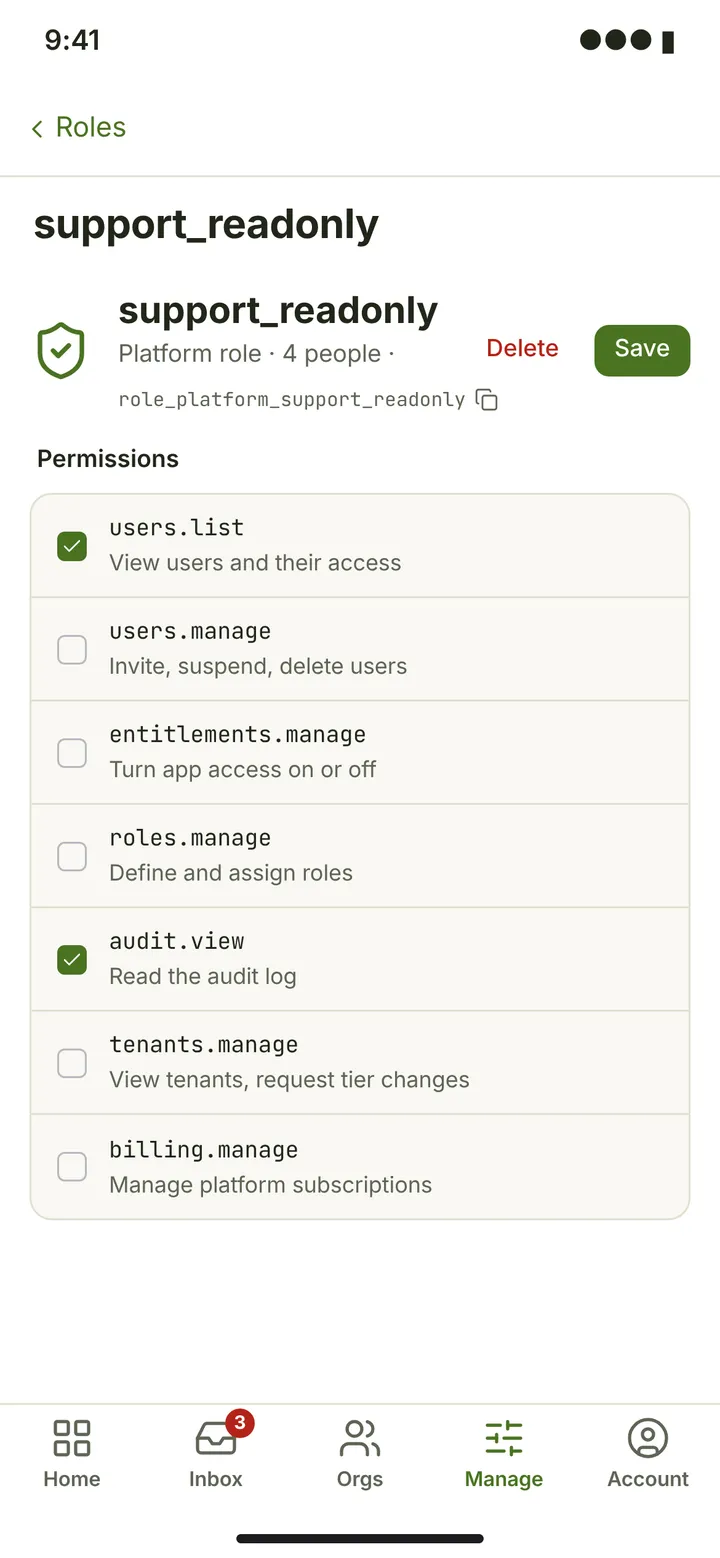 Web (PWA) Role detail — light theme