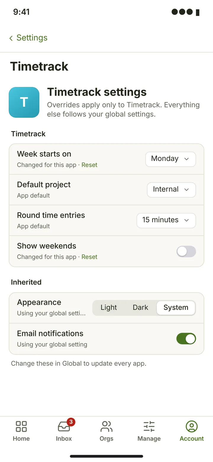 Web (PWA) Settings — Per app — light theme