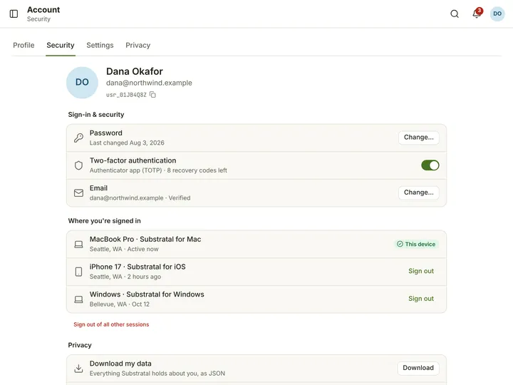Web (PWA) Security — light theme