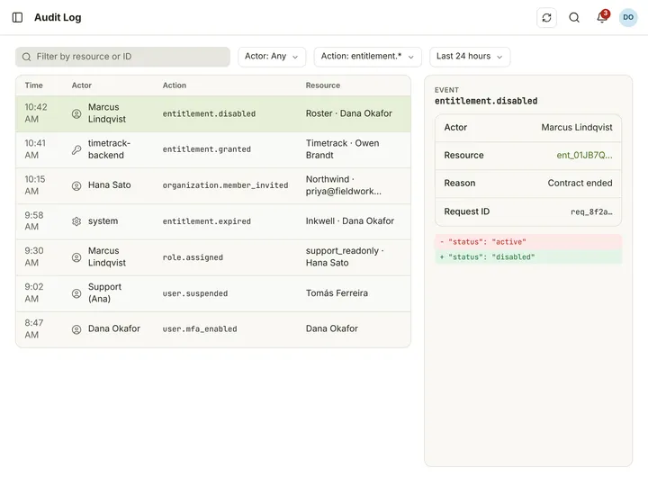 Web (PWA) Audit log — light theme