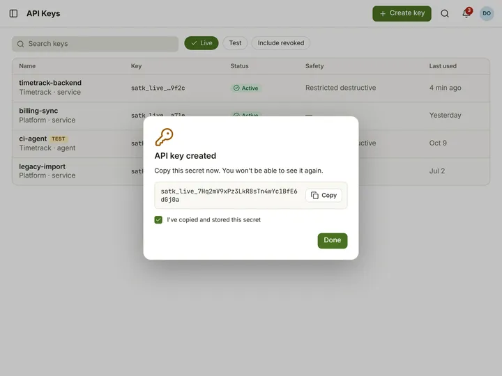 Web (PWA) API keys — light theme