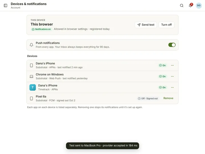 Web (PWA) Devices & notifications — light theme