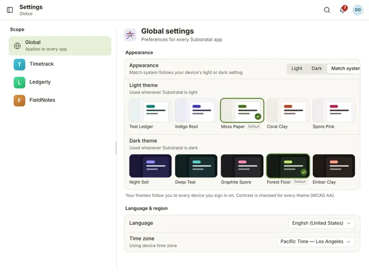 Web (PWA) Settings — Global — light theme