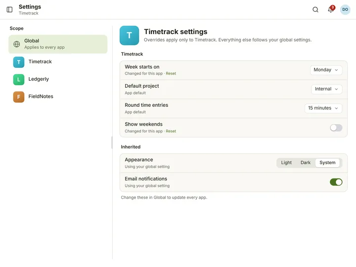 Web (PWA) Settings — Per app — light theme
