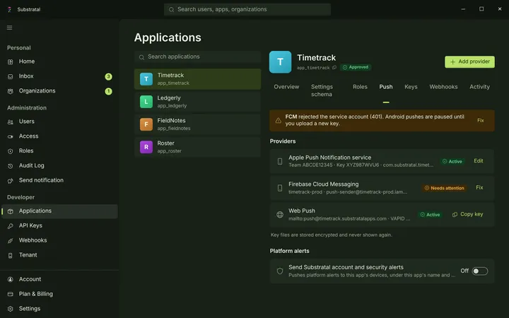 Windows Push credentials — dark theme