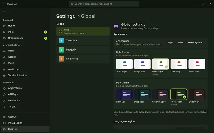 Windows Settings — Global — dark theme