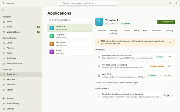 Windows Push credentials — light theme