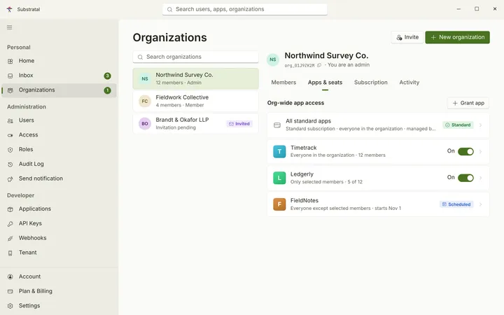 Windows Organization — Apps & seats — light theme