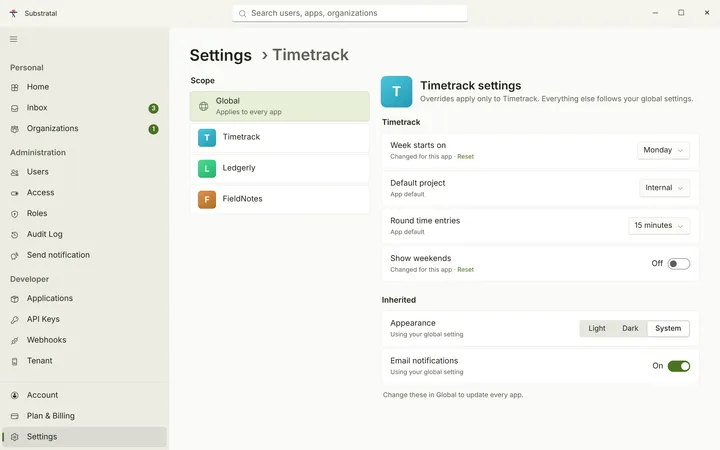 Windows Settings — Per app — light theme